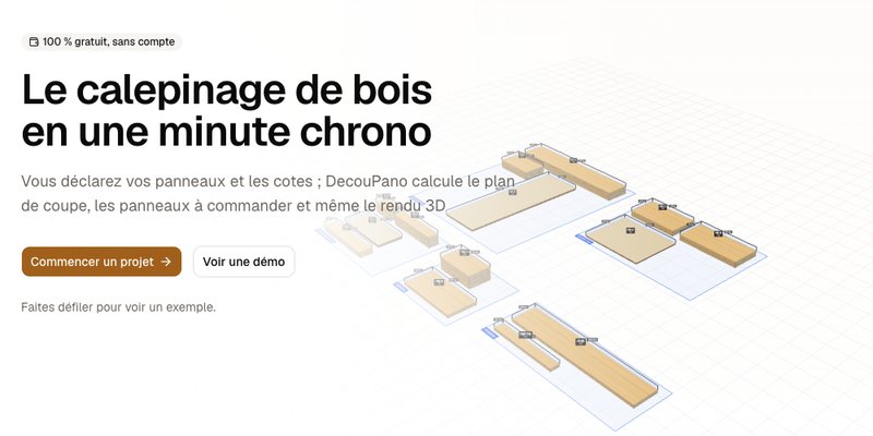 Cutting plans laid out in 3D on the DécouPano home page