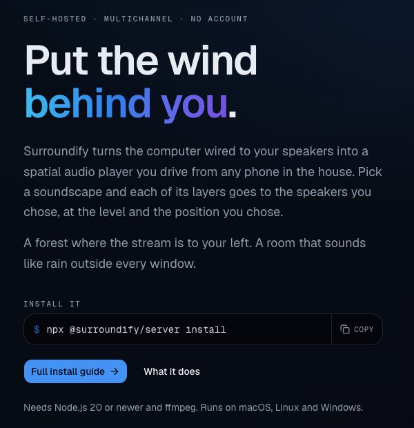 The Surroundify home page